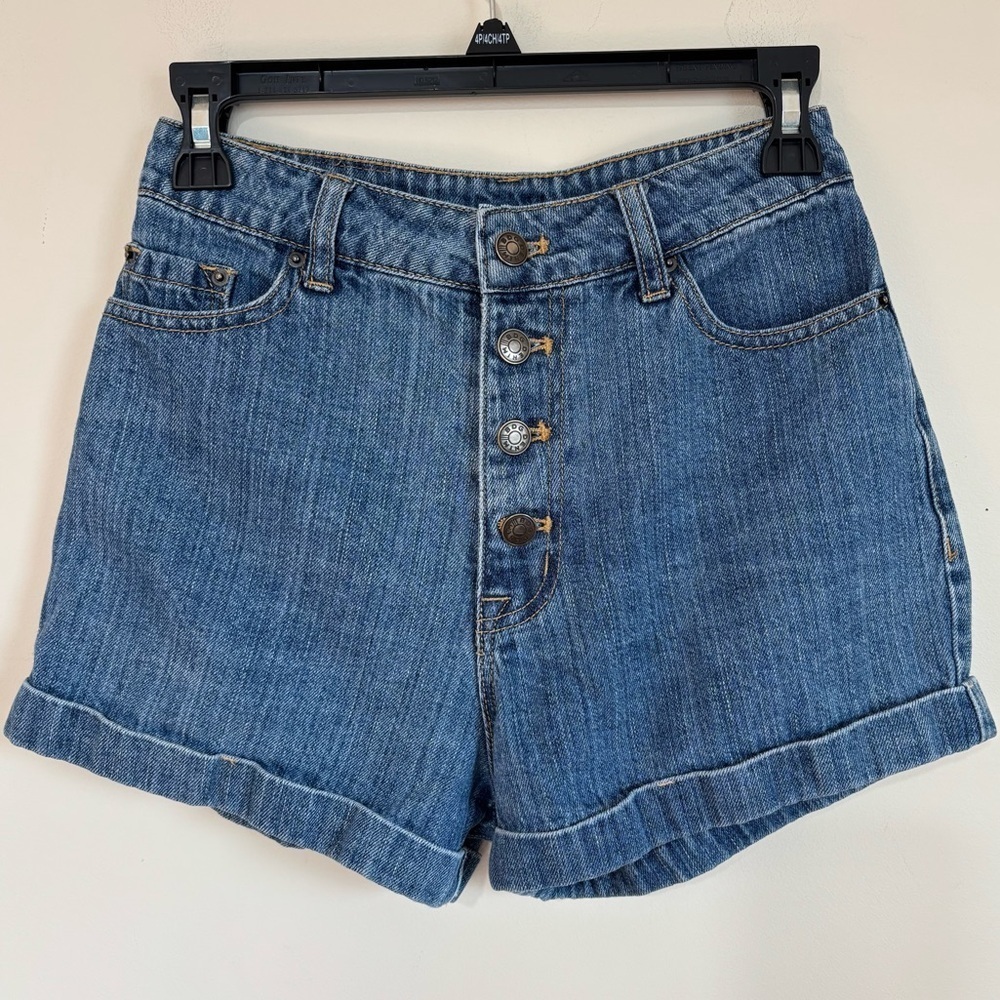 BDG Y2K 25W High Rise button fly cuffed hem denim blue preppy Jean Shorts